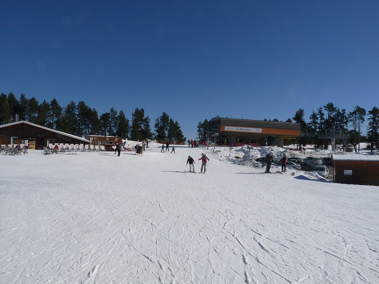 Snow-covered slopes and ski lifts at Col del Pam, Font-Romeu Pyrénées 2000